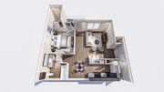 Explore the sleek design of your new home with this modern one-bedroom apartment layout.