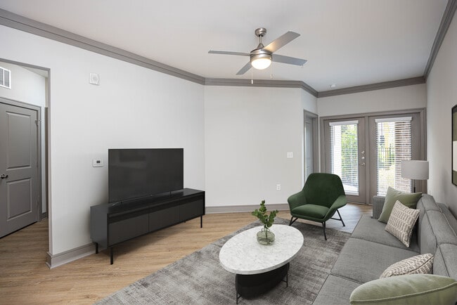 Living room with hard-surface vinyl plank flooring