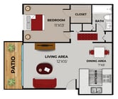 1 Bedroom, 1 Bathroom Floor Plan - 2D