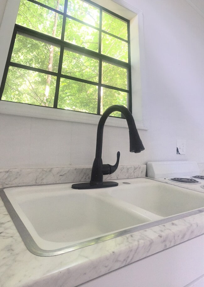 Cast iron sink with modern faucet and updated cabinets & countertops - 1742 N Parkway Unit Rear