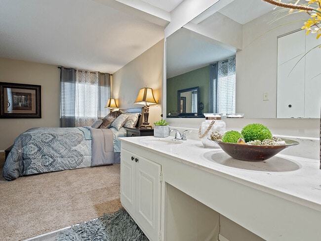 Large Vanity and Mirror in Bedroom