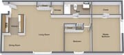 2BD 1BA APT - 780 SF