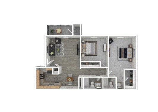 Floor Plan - Two Bed, Two Bath