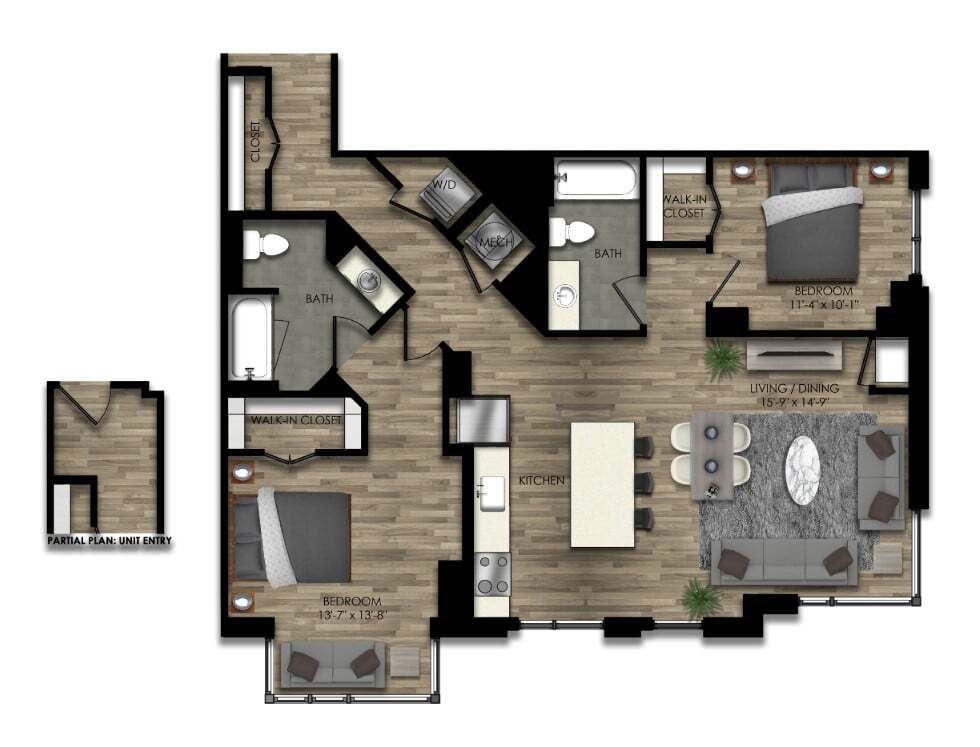Floor Plan - 2 Bed/2 Bath-21W