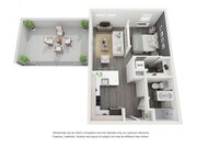 Corner studio apartment home with a dividing wall between bedroom and living area. Feels like a 1 bedroom, but no official closed off bedroom door. Has a walk-in bedroom closet and washer/ dryer in unit. Large kitchen with tons of cabinetry, a pantry and large bathroom. Large windows in the living r