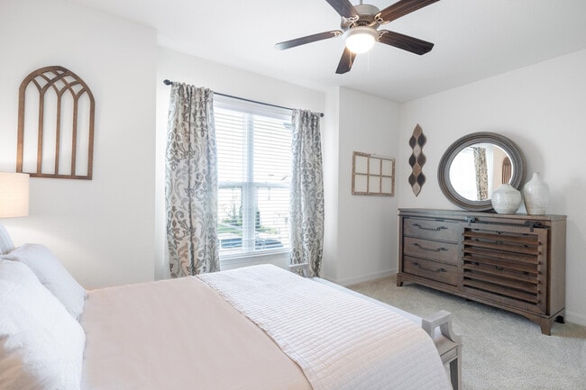 Experience tranquility in this beautifully designed bedroom, perfect for relaxation.