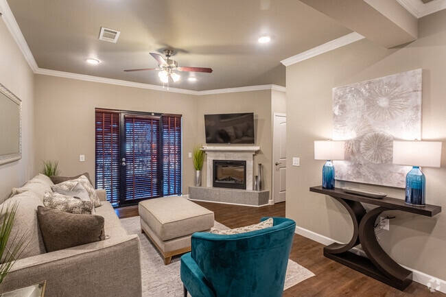 Electric fireplace, patio, storage closet