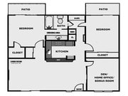'L-1' - 2Br/1Bath Garden Style Floorplan