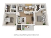 2 bedroom, 2 bathroom, 885 sq ft