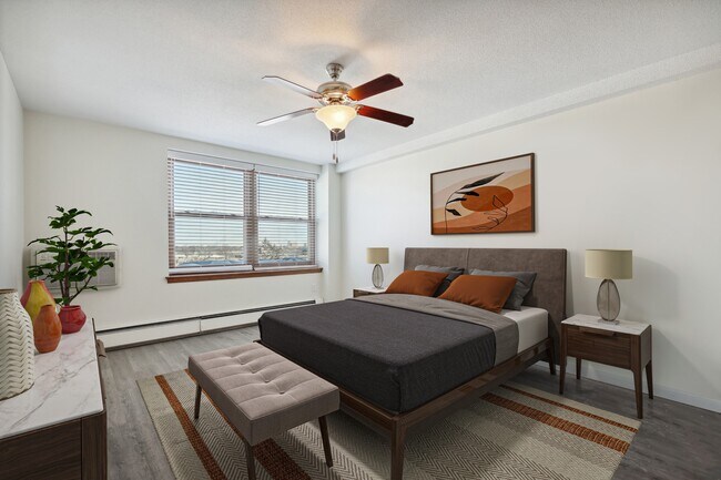 Elevate your living at Central Lakes of Uptown with this modern bedroom featuring spacious layouts and stunning views. Enticing amenities await you. Schedule your tour today and take the first step toward your new home!