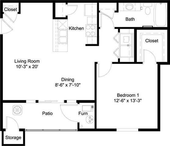 1 bedroom 1 bathroom (817 sq ft) - Brickgate Apartments