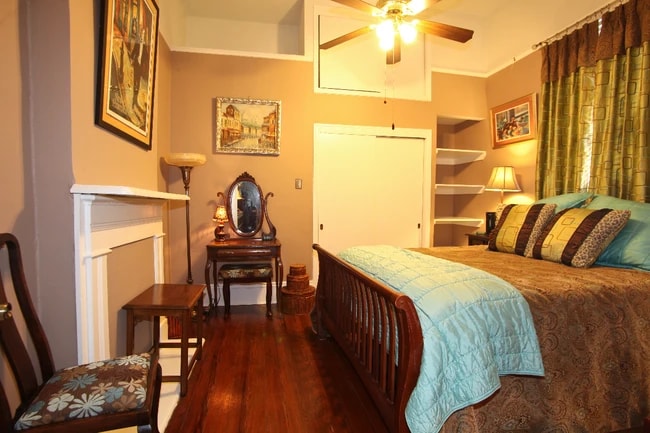 Bedroom with ample closet space, storage and a comfy bed!