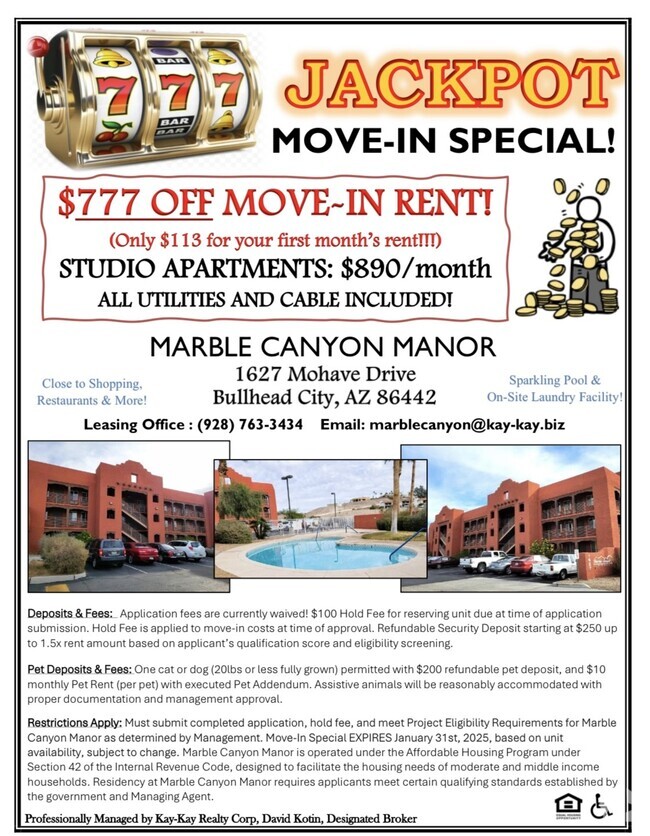 CURRENT JACKPOT MOVE-IN SPECIAL! - Marble Canyon Manor Apartments