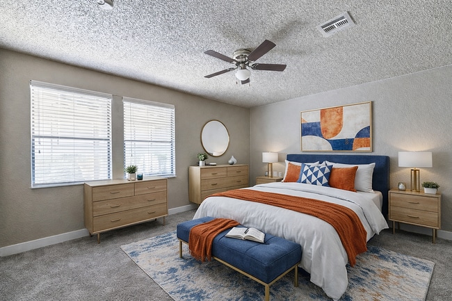 Modern bedroom with geometric accents